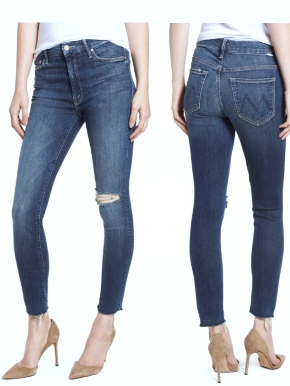Mother Jeans High Waisted Looker Ankle Fray Skinny Size 30 Cat Attack
